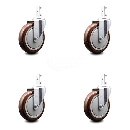 Service Caster 5 Inch Maroon Polyurethane Wheel Swivel 7/8 Inch Square Stem Caster Set SCC SCC-SQ20S514-PPUB-MRN-78-4